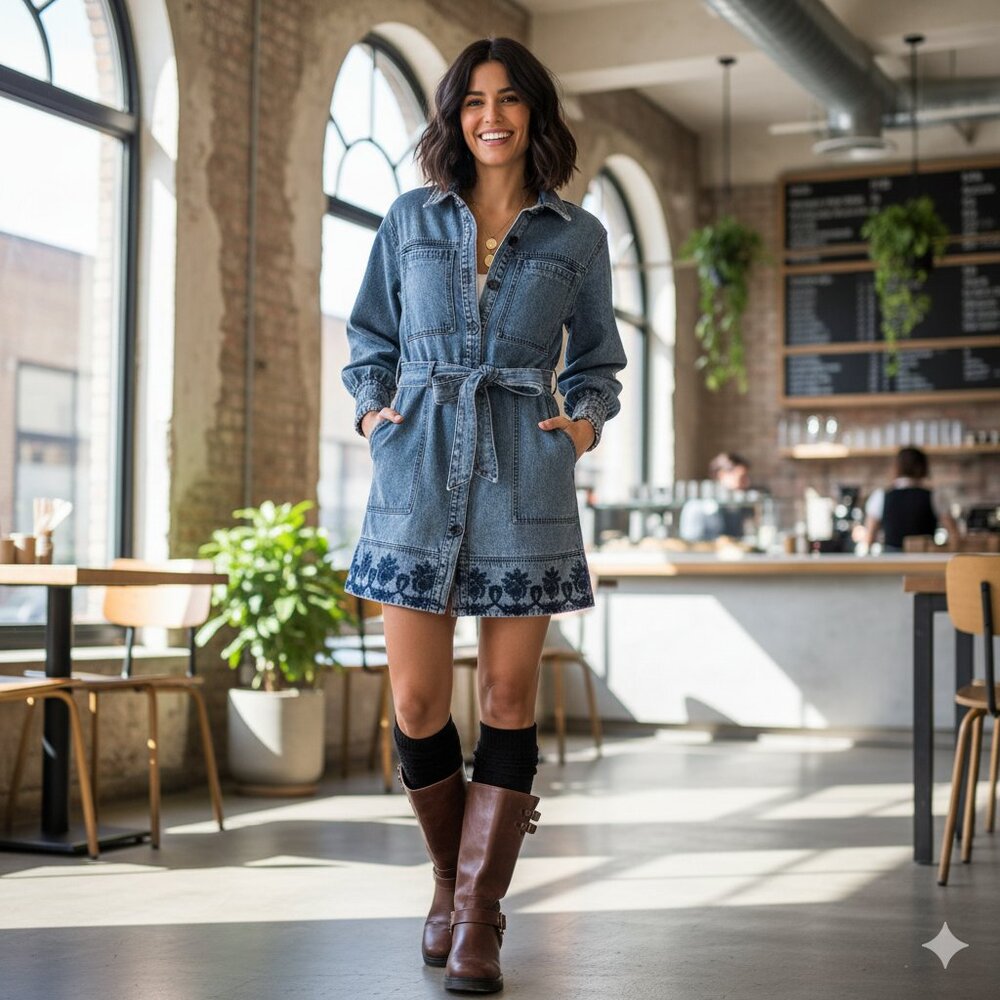 NWT Jacquie the Label Elodie Cotton Embroidered Denim Mini Shirt Dress